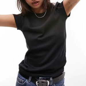 Topshop Tee Black Crew Neck Cotton Lycra Size 6
